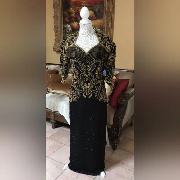 Black and Gold Long Beaded Gown Size 14 | Color: Black/Gold | Size: 12 | Pornelascr's Closet